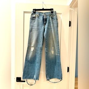 R13 wide leg distressed jean